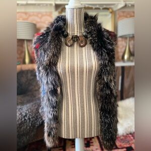 Grey Multicolor Knit Fox Fur Scarf